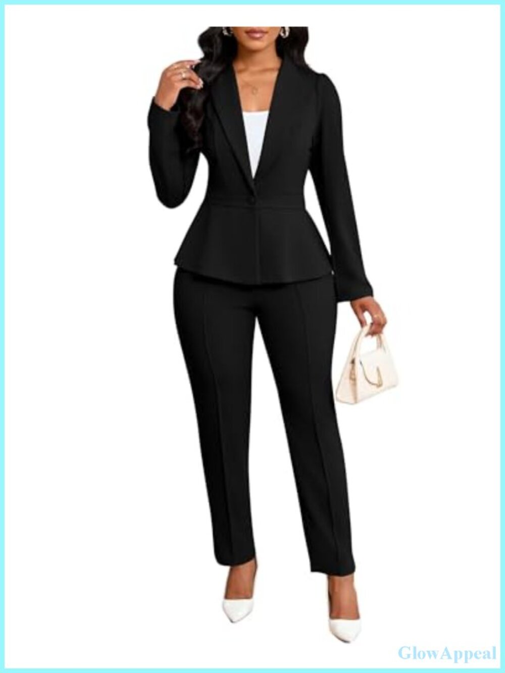 Women's 2-Piece Business Suit Set Long Sleeve Peplum Blazer Pencil Pants
